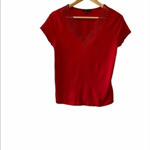 BANANA REPUBLIC Red Crochet VNeck Short Sleeve Top